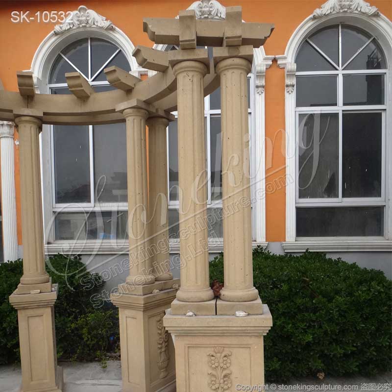 Outdoor Beige Marble Backyard Pavilion Gazebo with columns for home or garden decor for sale