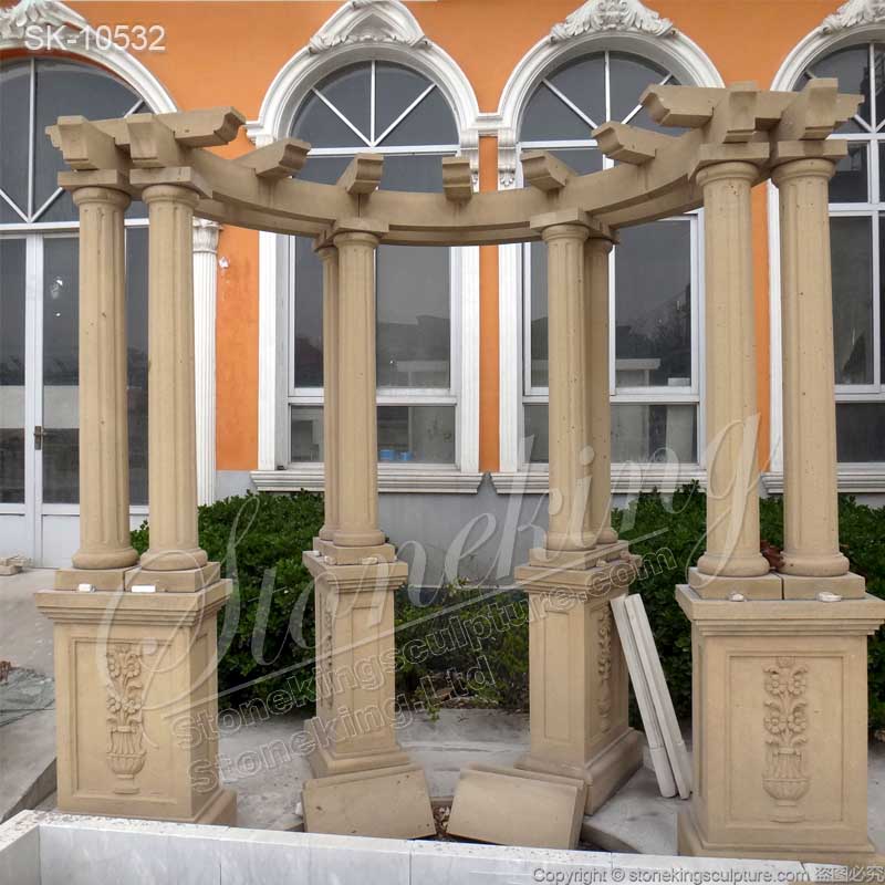 Outdoor Beige Marble Backyard Pavilion Gazebo with columns for home or garden decor for sale