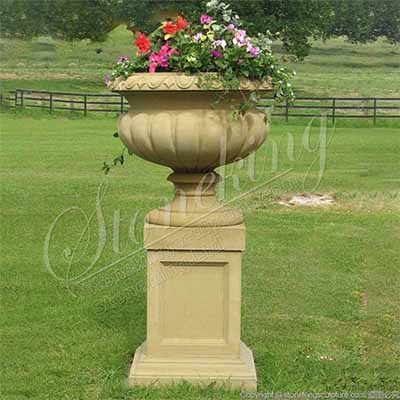 Factory Supply Outdoor Natural Stone Planter Pot with pedestal for garden decoration for sale 