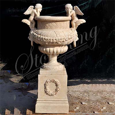 Wholesale Beautiful Natural Marble Cherub Angel Planter Garden Flower Pot for home decor 