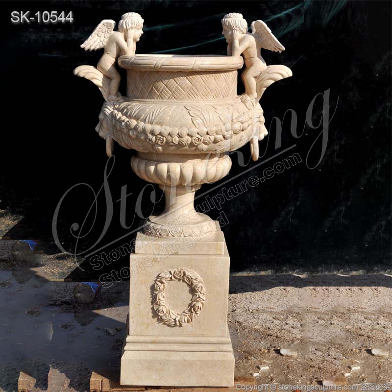 Wholesale Beautiful Natural Marble Cherub Angel Planter Garden Flower Pot for home decor 