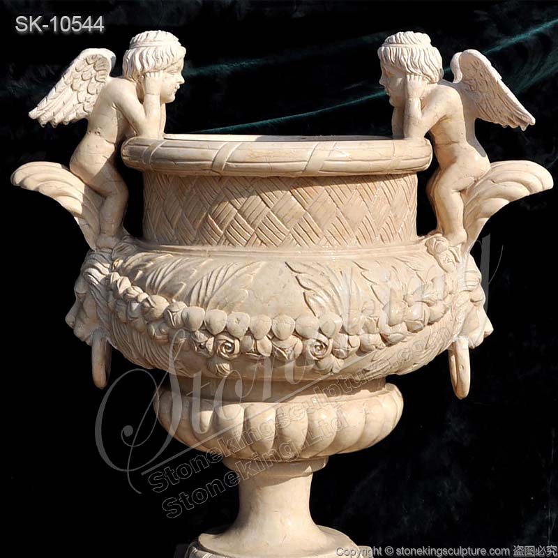 Wholesale Beautiful Natural Marble Cherub Angel Planter Garden Flower Pot for home decor 