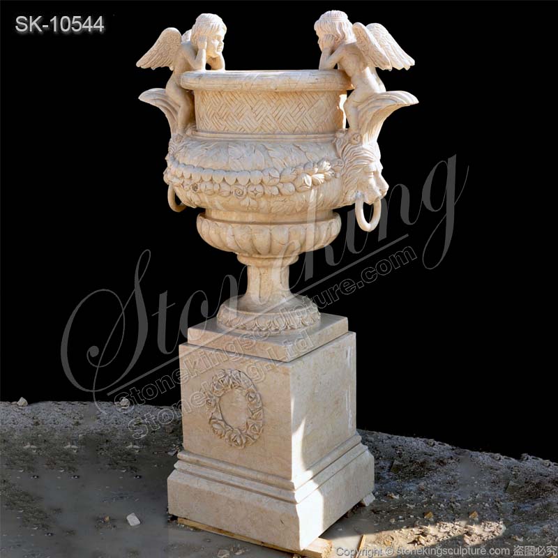 Wholesale Beautiful Natural Marble Cherub Angel Planter Garden Flower Pot for home decor 