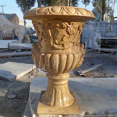 Best Natural Yellow Marble Patio Planter Flower Pot for outdoor garden decor for sale 