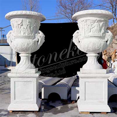 Factory Supplier Hand Carved White Marble Extra Large Plant Pots Outdoor Decor for sale
