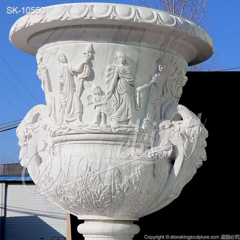 Factory Supplier Hand Carved White Marble Extra Large Plant Pots Outdoor Decor for sale