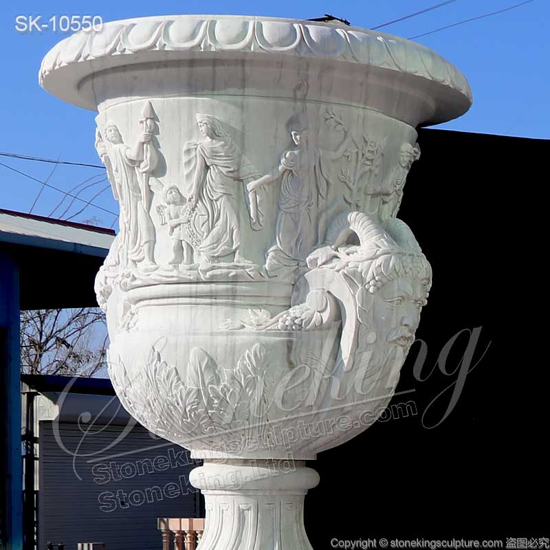 Factory Supplier Hand Carved White Marble Extra Large Plant Pots Outdoor Decor for sale