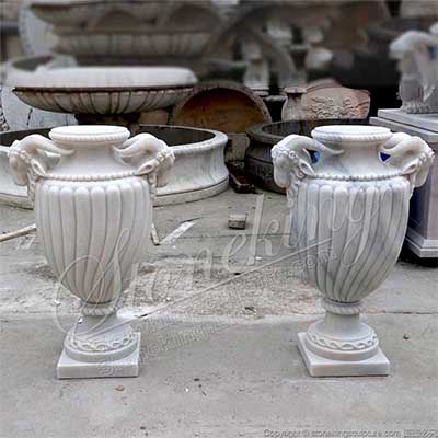 Classical Decorative White Marble Outdoor Urn Planters for garden and home decor for sale