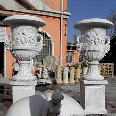 High Quality Hand Carved White Marble Large Flower pots for outdoor garden ornaments for sale 