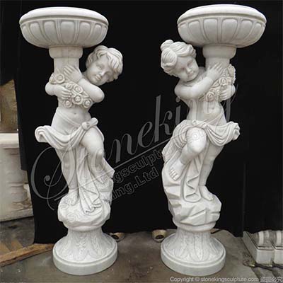 Manufactuerer Hand Carved Children Statues Outdoor Marble Flower Pots for sale 