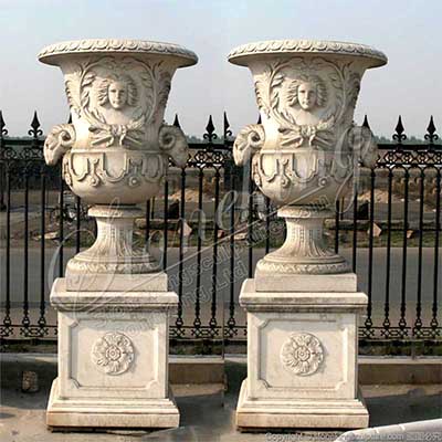 Wholesale Hand Carved Classical White Marble Large Garden Planters for outdoor decor for sale 