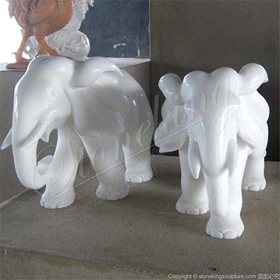 Hand Carved White Small Marble Elephant Sculpture for Home Decor for sale 