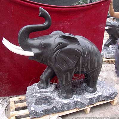 Outdoor Black Marble Elephant Statue for Garden and Home decoration for sale 