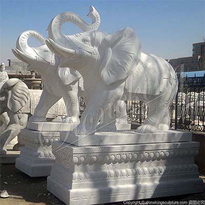 Manufacturer White Marble Large Elephant Statue for Outdoor Garden and Home Decor for sale
