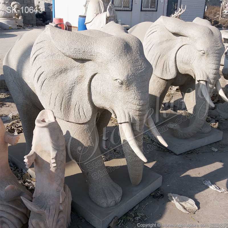 Wholesale Outdoor Large Granite Stone Elephant Statue for Garden Decor for sale 