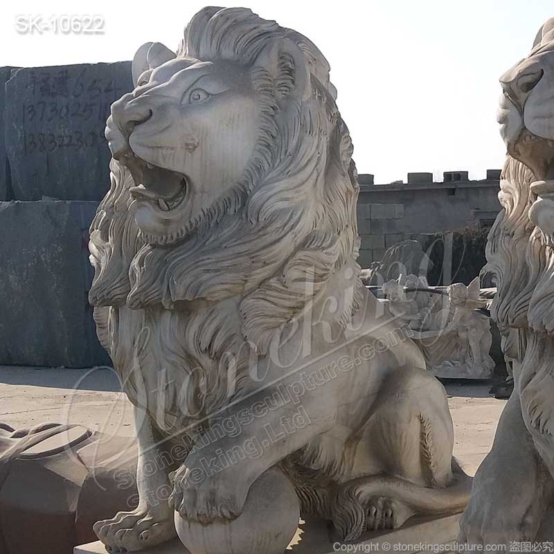 Hand Carved White Marble Lion Statues for Home and Outdoor Decoration for sale