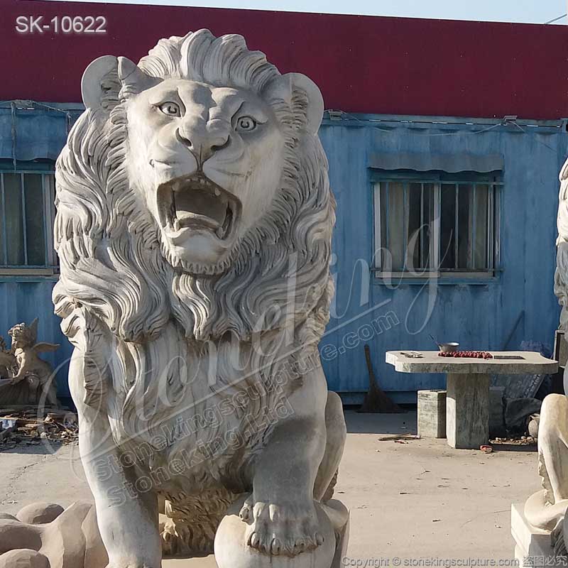 Hand Carved White Marble Lion Statues for Home and Outdoor Decoration for sale