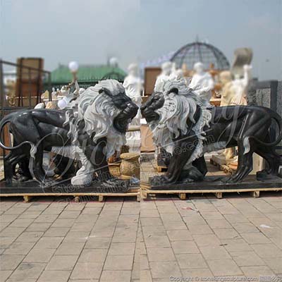 Factory Supplier Outdoor Large Black Marble Lion Statues for Home Entrance for sale