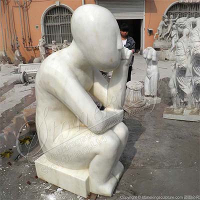 Factory Supplier Outdoor White Marble Abstract Thinker Statue for Home Decor for sale 
