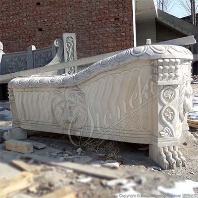 Manufacturer Hand Carved Luxury Solid White Marble Bathtub with Lion Head for sale