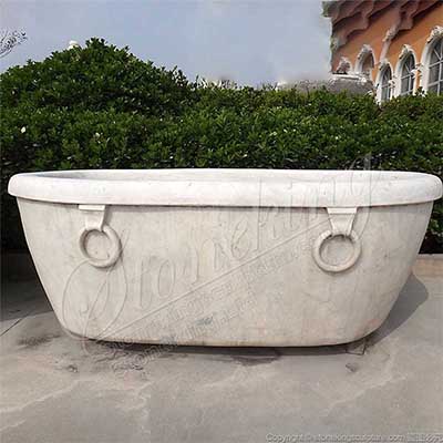 Factory Price Natural Stone White Marble Oval Freestanding Bathtub for sale 