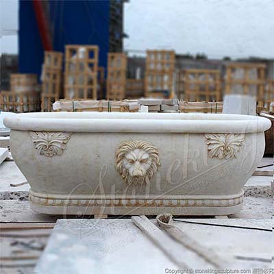 Natural Stone Top Quality Freestanding Marble Bathtub with Lion Head for Bathroom for sale 