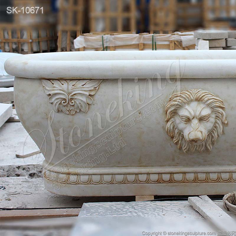 Natural Stone Top Quality Freestanding Marble Bathtub with Lion Head for Bathroom for sale 