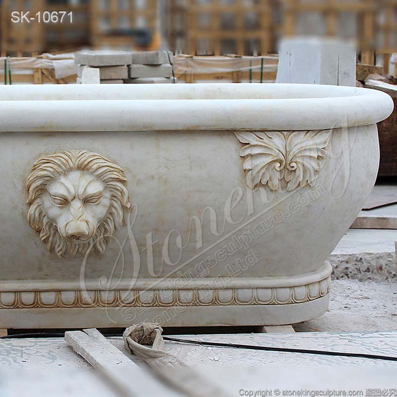 Natural Stone Top Quality Freestanding Marble Bathtub with Lion Head for Bathroom for sale 