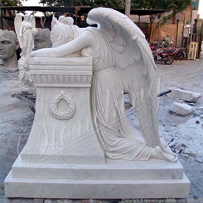  Hand Carved White Marble Headstone of Weeping Angel Statue for Cemetery and Graveyard for sale