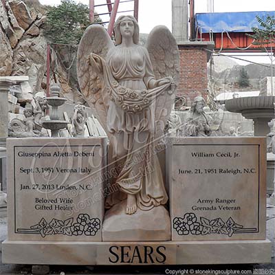 Factory Supply Solid Marble Outdoor Personalized Memorial Angel Statue for Cemetery for sale 