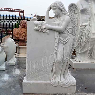 Hand Carved White Marble Angel Tombstone for Cemetery or Graveyard for sale
