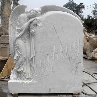 Memorial White Marble Standing Angel Headstone for Cemetery and Graves for sale 