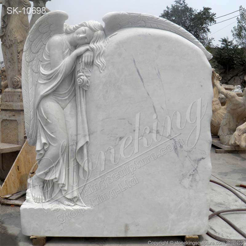 Memorial White Marble Standing Angel Headstone for Cemetery and Graves for sale 