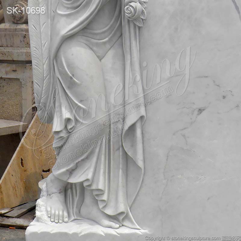 Memorial White Marble Standing Angel Headstone for Cemetery and Graves for sale 