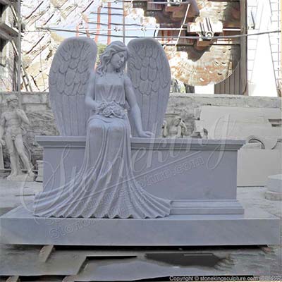 Factory Supplier Outdoor White Marble Sitting Grieving Angel Statue for Graves for sale 