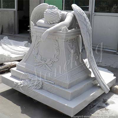 Wholesale White Marble Crying Angel Statue Gravestone for Cemetery for sale 