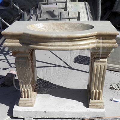Factory Supplier Natural Travertine Stone Bathroom Sink Basin with Pedestal for sale