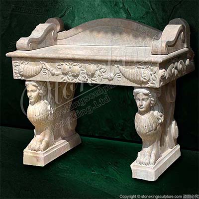 Hand Carved Antique Marble Sink Basin with Sphinx and Pedestals for Bathroom for sale 
