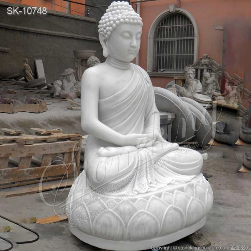 Hand Carved Outdoor White Marble Meditating Budhha Statue for Garden or Home Decor for sale