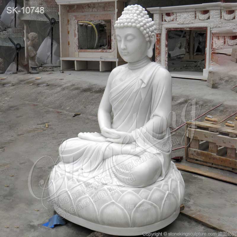 Hand Carved Outdoor White Marble Meditating Budhha Statue for Garden or Home Decor for sale