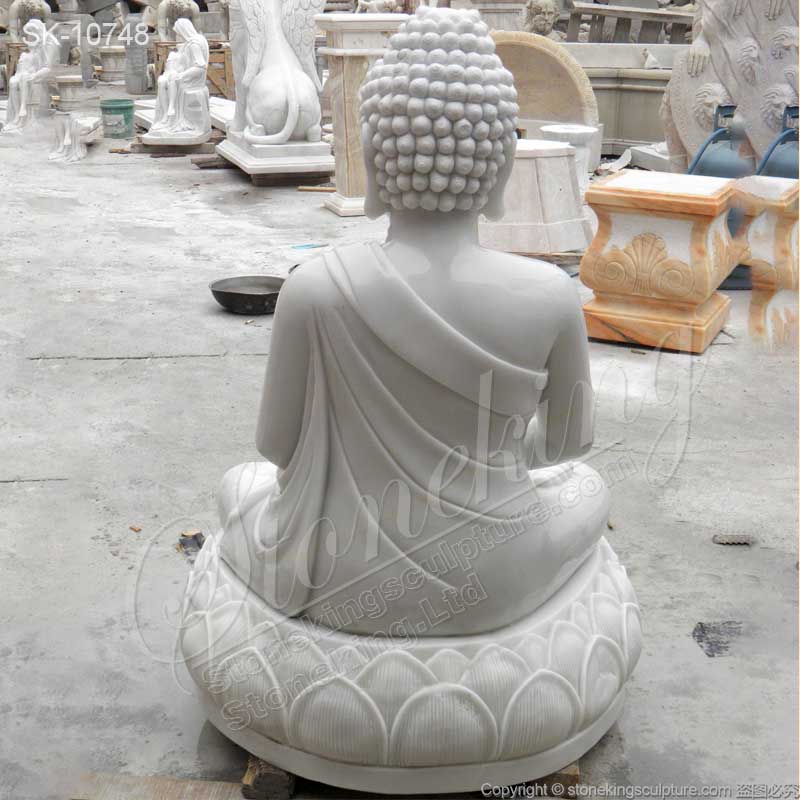 Hand Carved Outdoor White Marble Meditating Budhha Statue for Garden or Home Decor for sale