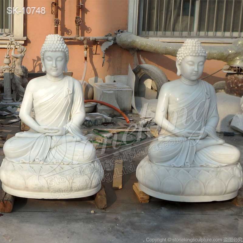 Hand Carved Outdoor White Marble Meditating Budhha Statue for Garden or Home Decor for sale