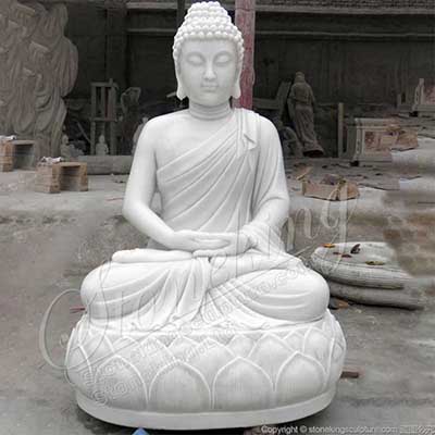 Hand Carved Outdoor White Marble Meditating Budhha Statue for Garden or Home Decor for sale