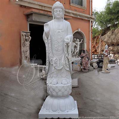 Factory Supply Large White Marble Standing Buddha Statue for Outdoor Garden Decoration for sale 