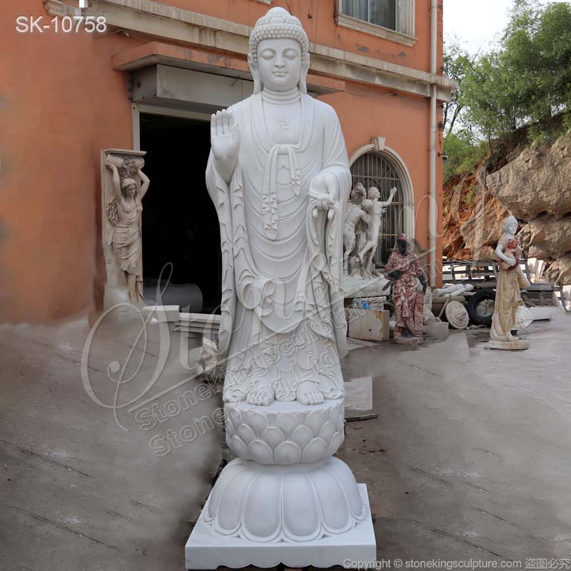 Factory Supply Large White Marble Standing Buddha Statue for Outdoor Garden Decoration for sale 