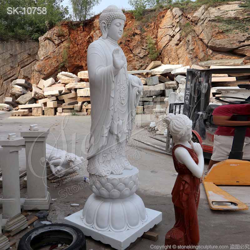 Factory Supply Large White Marble Standing Buddha Statue for Outdoor Garden Decoration for sale 