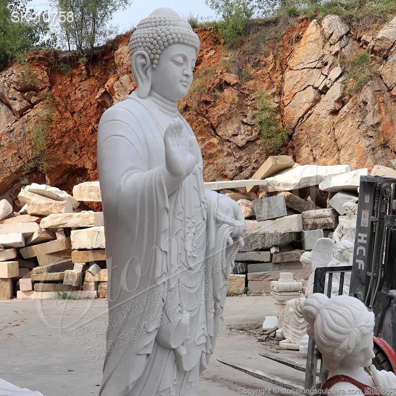 Factory Supply Large White Marble Standing Buddha Statue for Outdoor Garden Decoration for sale 