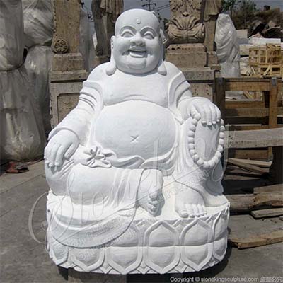 Factory Price Hand Carved Outdoor White Marble Laughing Buddha Statue for Home Decor for sale