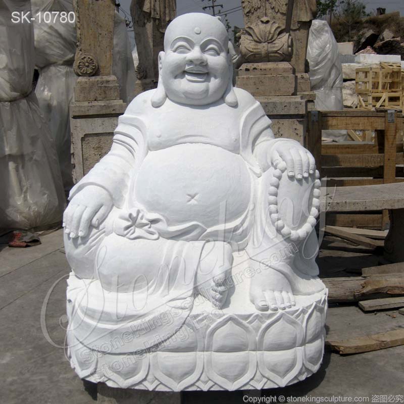 Factory Price Hand Carved Outdoor White Marble Laughing Buddha Statue for Home Decor for sale