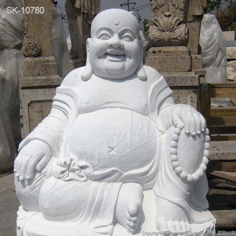 Factory Price Hand Carved Outdoor White Marble Laughing Buddha Statue for Home Decor for sale